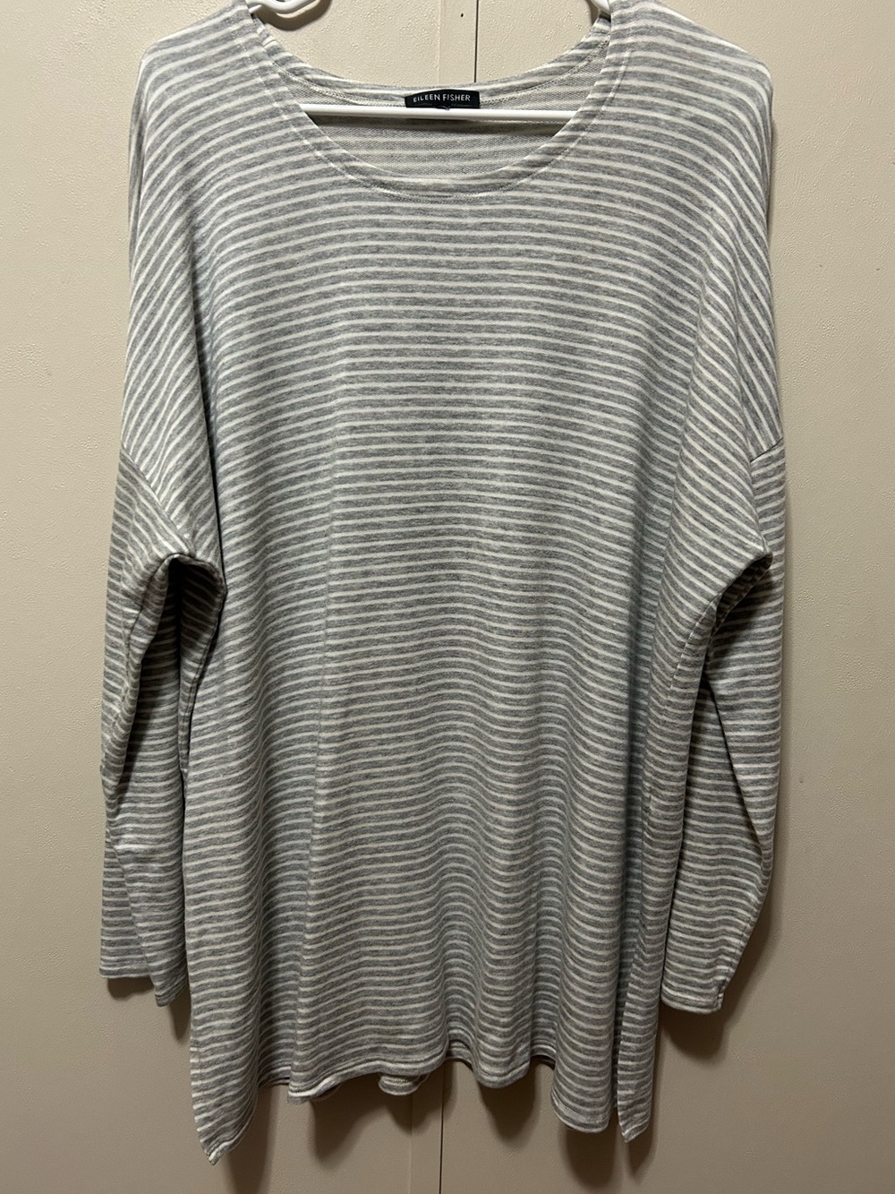 Eileen Fisher Gray and White Striped Knit Tee